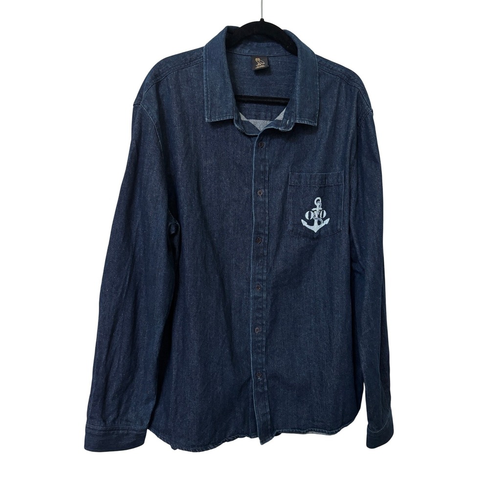 October's Very Own OVO Mens‎ XXL Dark Indigo Denim Anchor Button Down Shirt